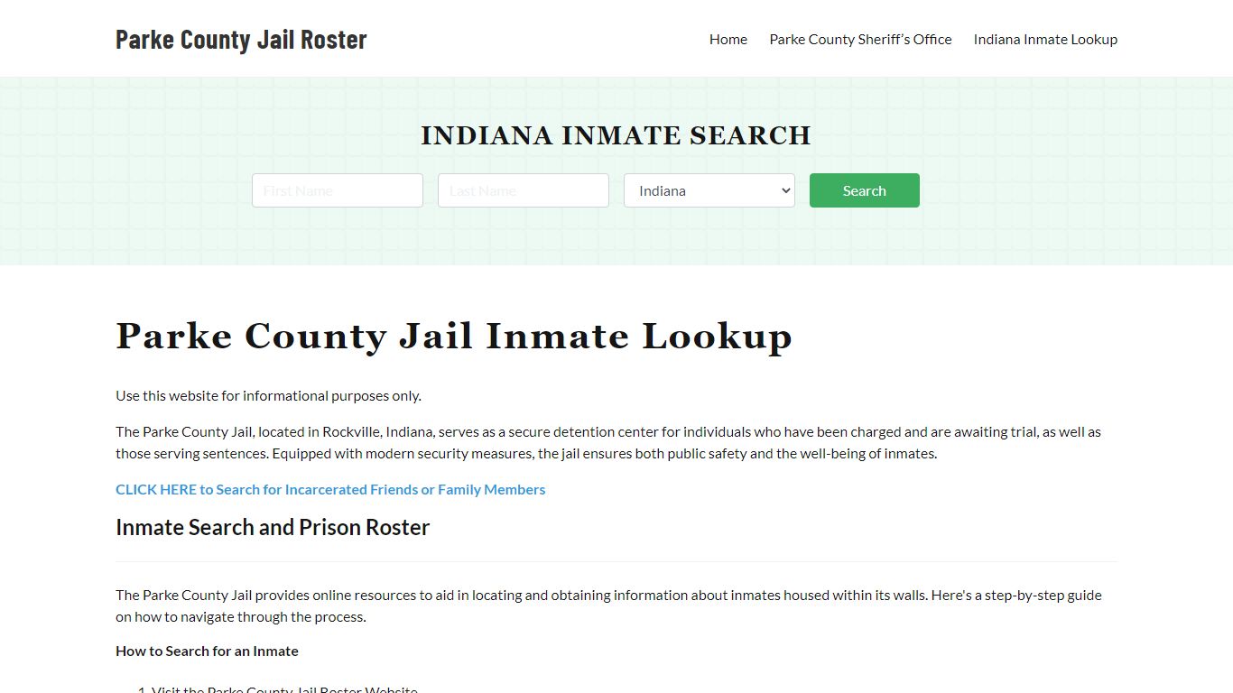 Parke County Jail Roster Lookup, IN, Inmate Search