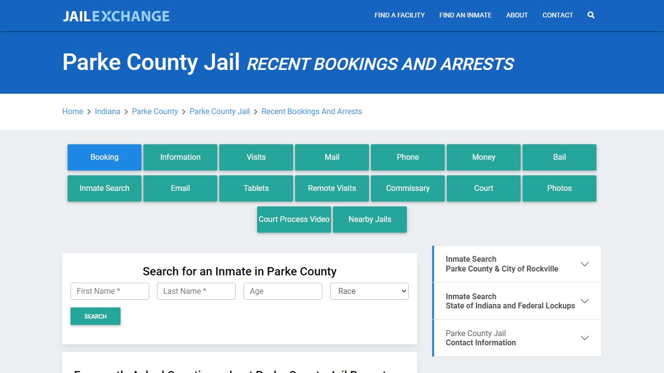 Parke County Jail Recent Bookings And Arrests - Jail Exchange