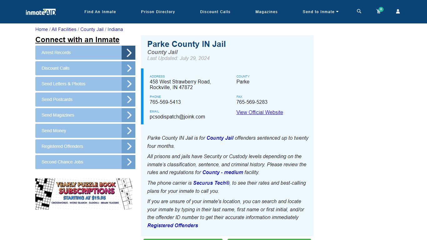 Parke County IN Jail - Inmate Locator